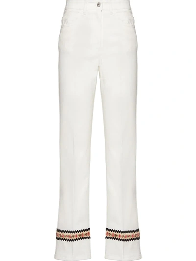 Miu Miu Floral Embroidery Cropped Jeans In White