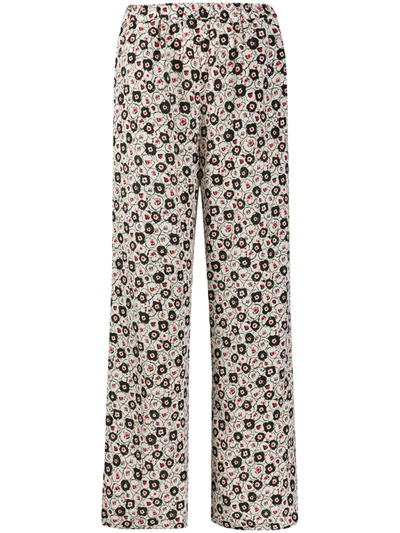 Aspesi Floral-print Silk Trousers In White