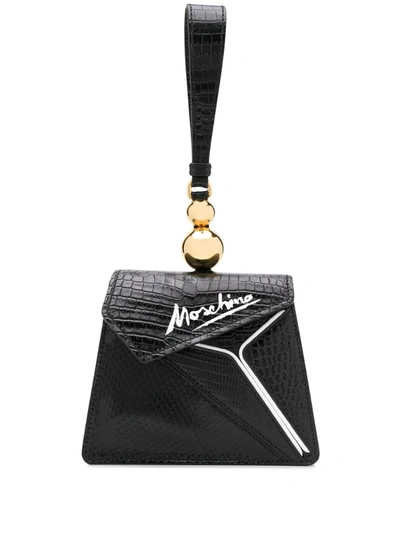 Moschino Coconut Slice Snakeskin-effect Handbag In Black