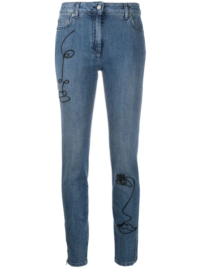 Moschino Cornely Embroidery Skinny Jeans In Blue