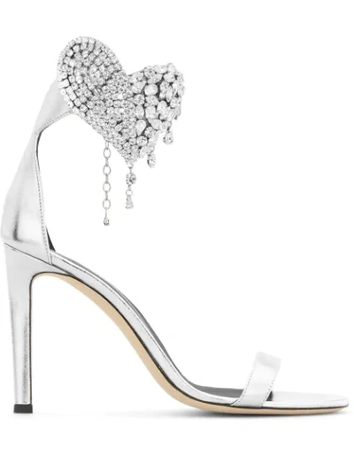 Giuseppe Zanotti Amour Embellished Heart Sandals In Silver