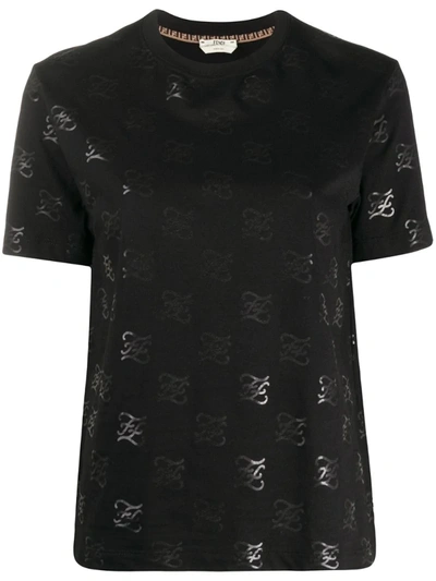 Fendi Karligraphy Motif T-shirt In Black