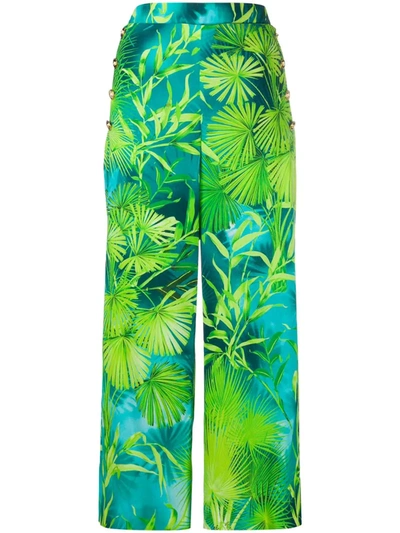 Versace Jungle Print Cropped Trousers In Verde