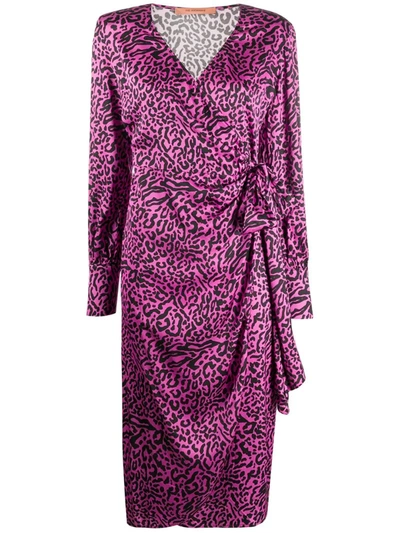 Andamane Carly Leopard-print Satin Wrap Dress In Purple