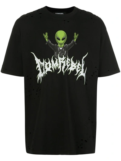 Domrebel Distressed Alien Print T-shirt In Black