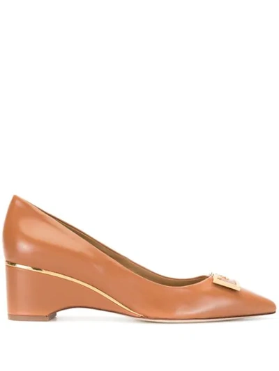Tory Burch Gigi Embellished Leather Wedge Pumps In Brown