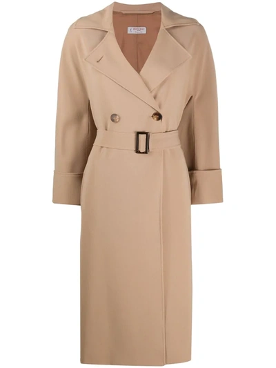 Alberto Biani Double-breasted Belted Coat In Neutrals