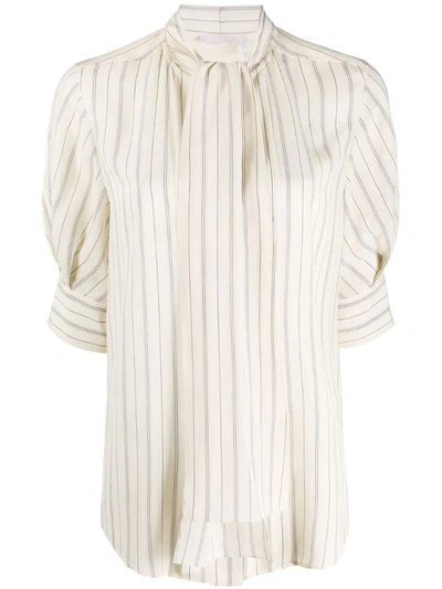 Chloé Striped Pussy-bow Blouse In Neutrals