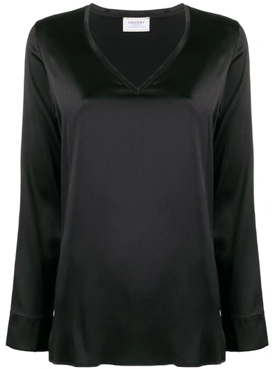 Snobby Sheep V-neck Satin Blouse In Black