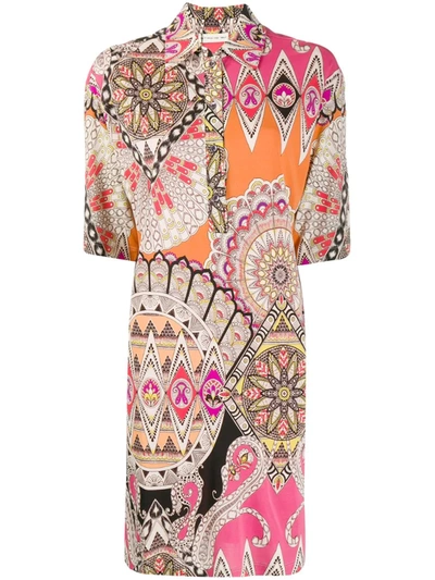 Etro Pattern-mix Shirt Dress In Orange