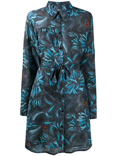 Anntian Abstract Print Shirt Dress In Blue