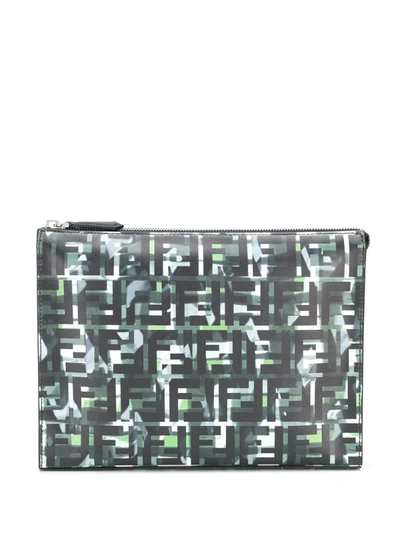 Fendi Camouflage Ff Print Clutch In Black