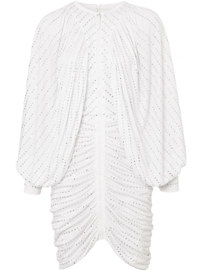 Burberry Crystal-embellished Pinstriped Ruched Dress In Optic White