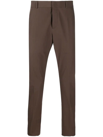 Valentino Contrast Tape Slim-fit Trousers In Brown