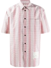 Oamc Striped Grid Print Shirt In Pink