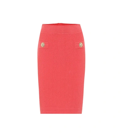 Balmain Stretch Rib Knit Pencil Skirt In Pink