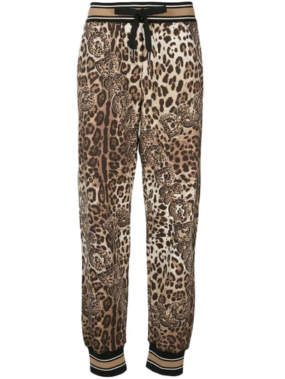 Dolce & Gabbana Leopard Print Track Trousers In Brown