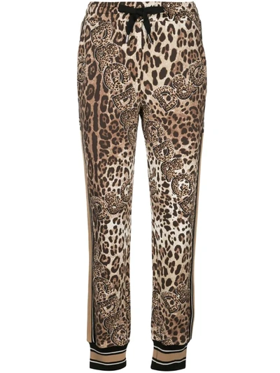 Dolce & Gabbana Leopard Logo Print Track Trousers In Brown