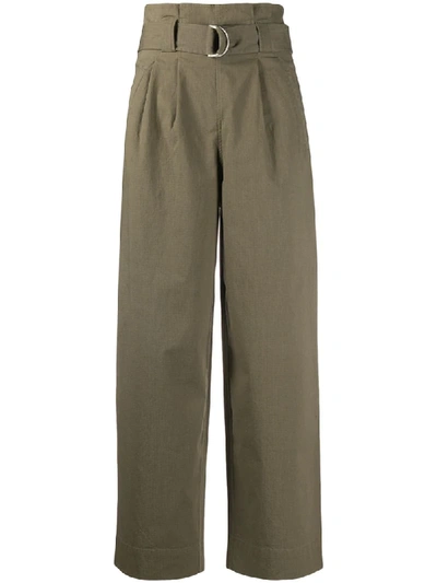 Ganni D-ring Belted Trousers In Green
