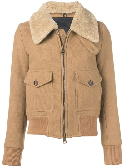 Ami Alexandre Mattiussi Zipped Jacket With Shearling Collar In Neutrals
