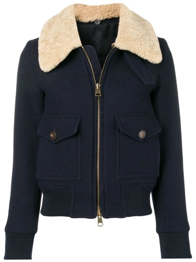 Ami Alexandre Mattiussi Zipped Jacket With Shearling Collar In Blue