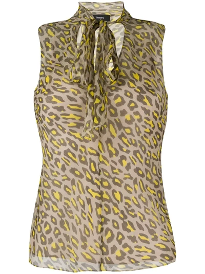 Theory Tie-scarf Leopard-print Blouse In Neutrals