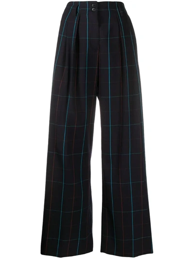 Paul Smith Grid-pattern Wide Trousers In Black