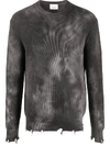 Laneus Abstract Print Ribbed Jumper In Grey