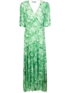 Ganni Rose Print Midi Dress In Green