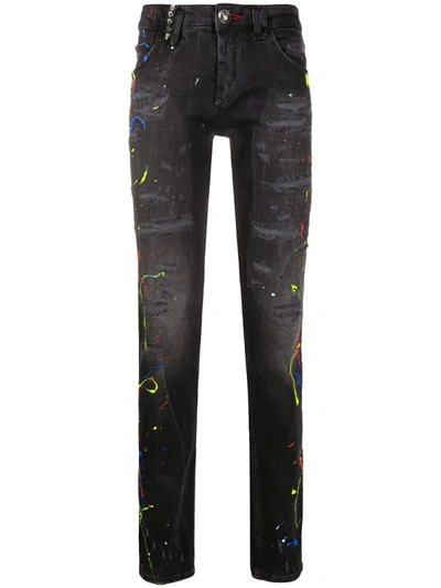 Philipp Plein Paint Splatter Slim Jeans In Black