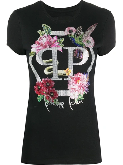 Philipp Plein Embellished Logo T-shirt In Black