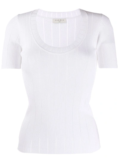 Sandro Ribbed Scoop Neck T-shirt In White
