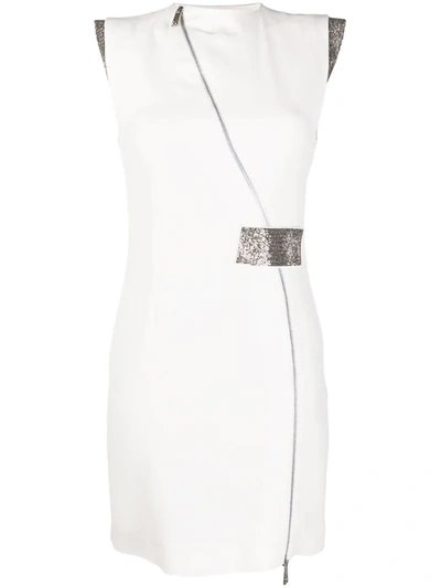 John Richmond Diagonal-zip Mini Dress In White