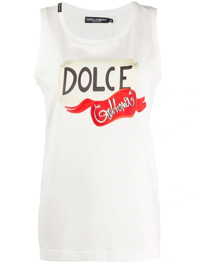 Dolce & Gabbana Printed Cotton-jersey Tank In Bianco