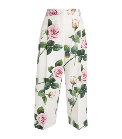 Dolce & Gabbana Tropical Rose Printed Trousers In White