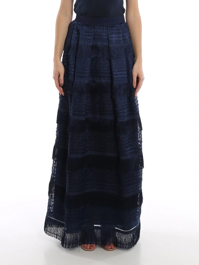 Alberta Ferretti Fringes Detailed Fil Coupé Skirt In Blue