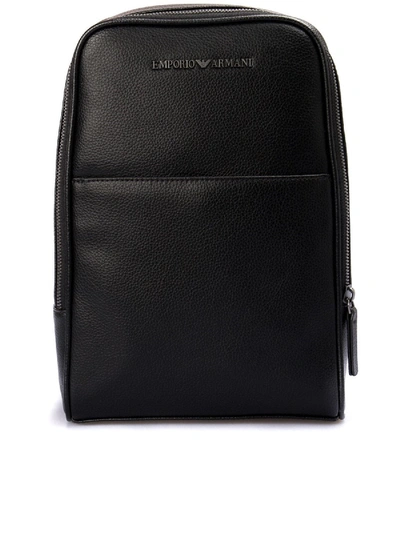 Emporio Armani Metal Logo Leather Backpack In Black