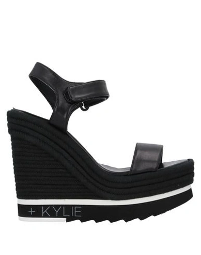 Kendall + Kylie Glamor Black Leather Wedge Sandals