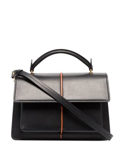 Marni Attache Black Leather Small Bag In Black,orange