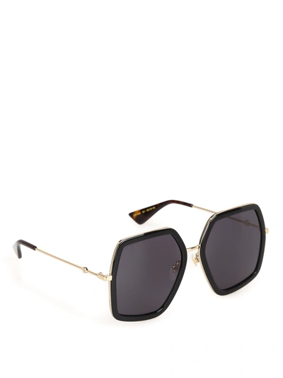 Gucci Black And Gold Over Sunglasses | ModeSens