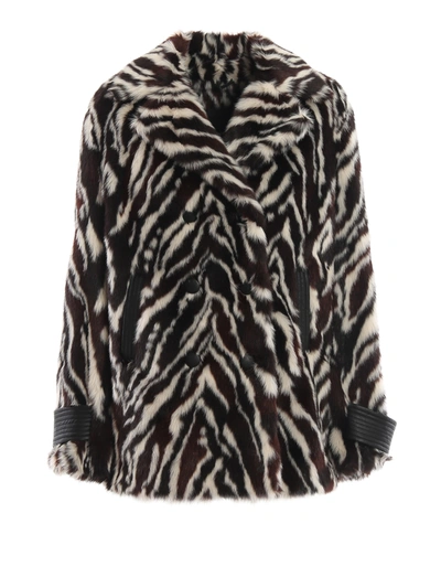 Pinko Lamentare Zebra-striped Fur Effect Short Coat In Animal Print