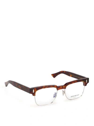 Cutler And Gross Metal And Tortoise Acetate Eyeglasses In Brown