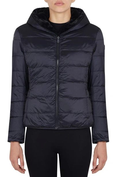 Save The Duck Nylon And Eco Fur Reversible Padded Jacket In Black