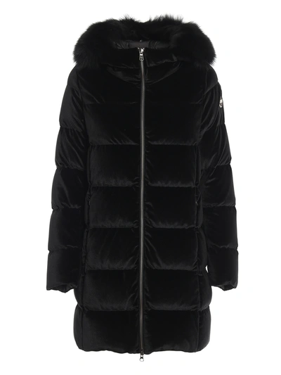 Colmar Originals Fur Trimmed Hood Velvet Padded Coat In Black