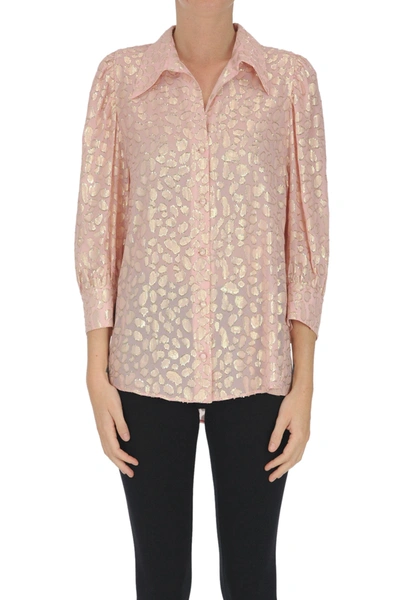 Stella Mccartney Lame Pattern Silk Shirt In Pink