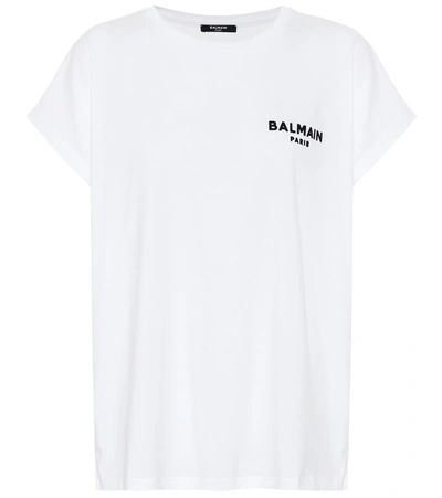 Balmain White Cotton Chest Logo Print T-shirt