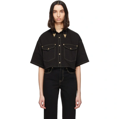 Versace Jeans Couture Heritage Collar Tips Denim Shirt In Black