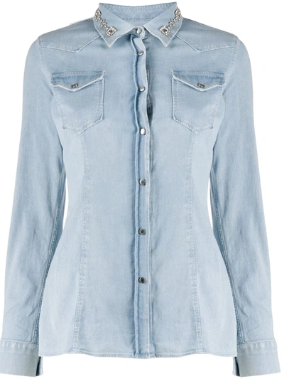 Dondup Crystal Embellished Denim Shirt In Blue