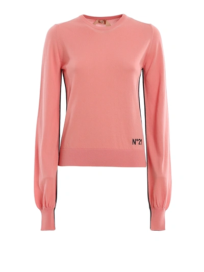 N°21 Contrasting Piping Cotton Jumper In Pink