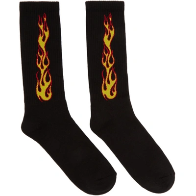 Palm Angels Flame Intarsia Knit Socks In Black